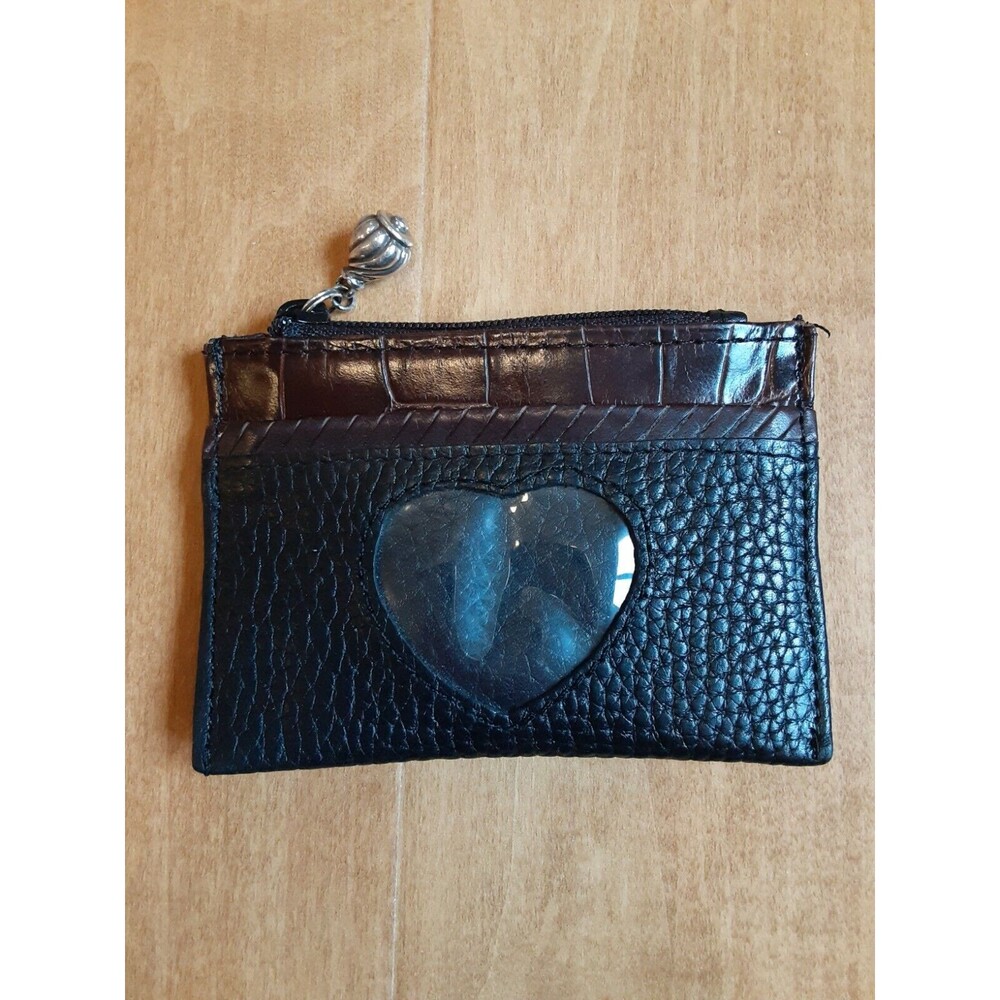 Brighton Leather Coin Purse ID Pocket Card Change Holder Mini Black Heart, Zip